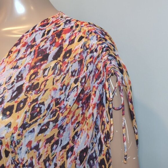 Iro Plum Sleeveless Mini Dress Watercolor Flowy Drawstring Vneck US Size 10 - Picture 6 of 16